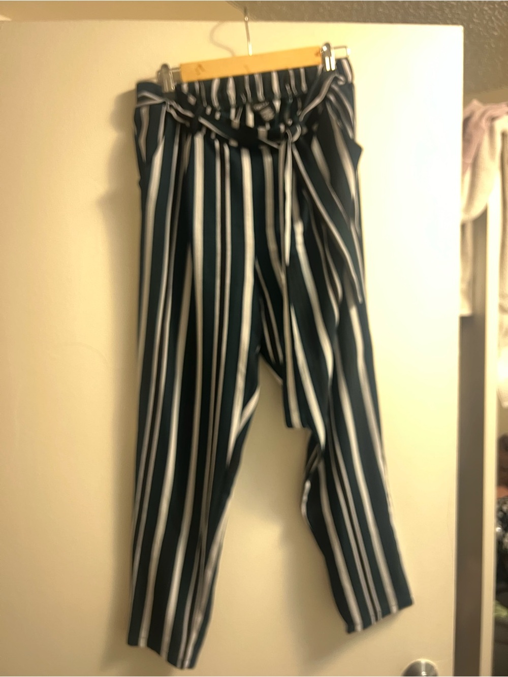 Striped Navy High-Waist Paperbag Pants